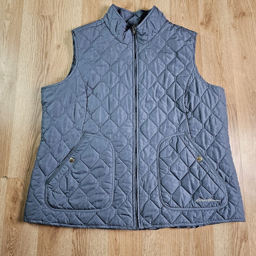 EDDIE BAUER Puffer Vest WOMEN'S 2XL Blue Gray Lightweight Quilted Puffy Full Zip